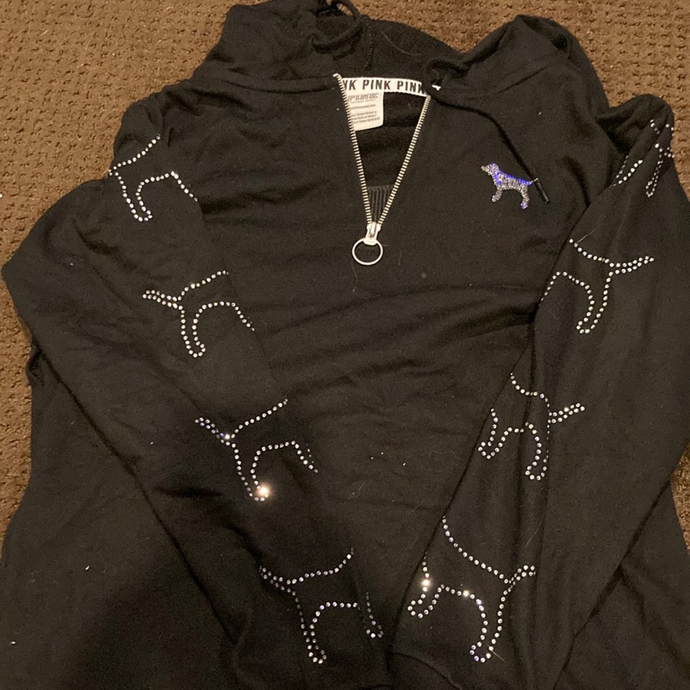 Victoria’s Secret pink hooded sweatshirt like new with rhinestone and sequin